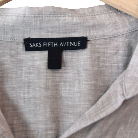 Saks Fifth Avenue Shirt Womens Fits S Greige 100% Linen Casual Long Sleeve - Picture 2 of 7